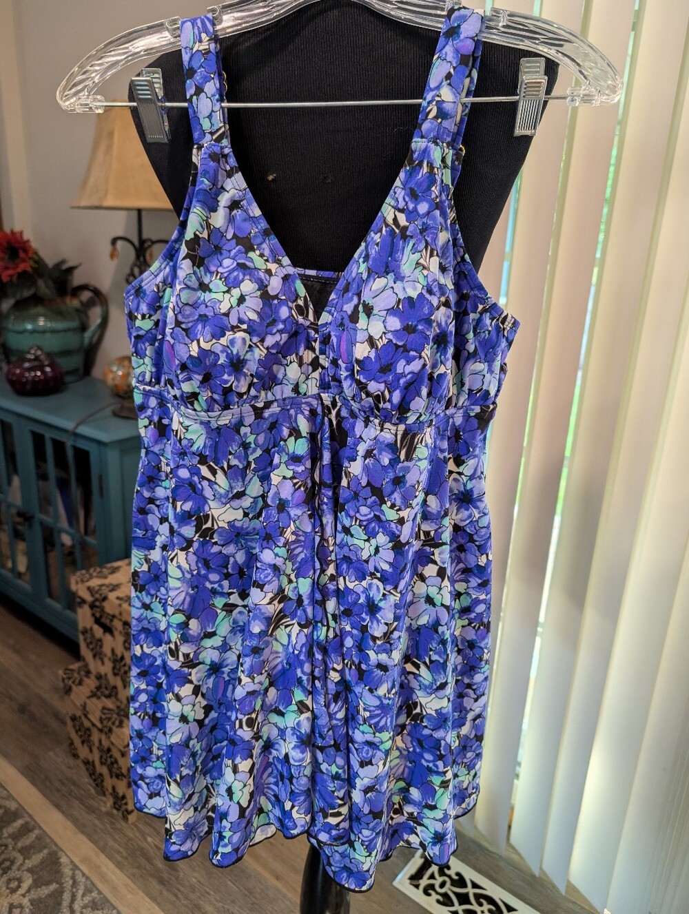 Fit 4U Blue and Black Floral Swim Dress
